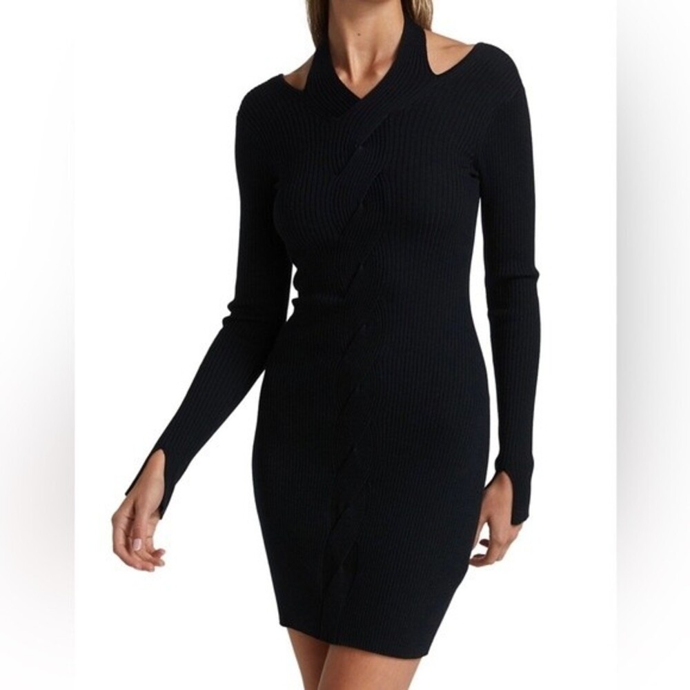 SIMKHAI Alejandra Twisted Cable Fitted Dress Black Size M NWT